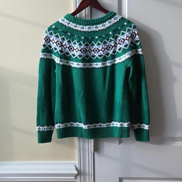 J Crew Factory Fairisle green sweater size M - Picture 4 of 4